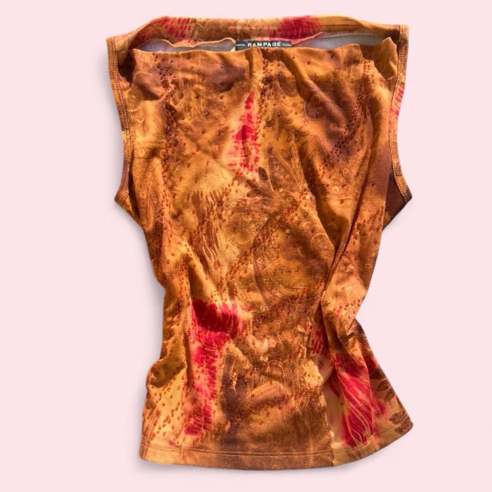 Vintage Y2K Rampage Orange Paisley Print Cowl Neck Tank Top
